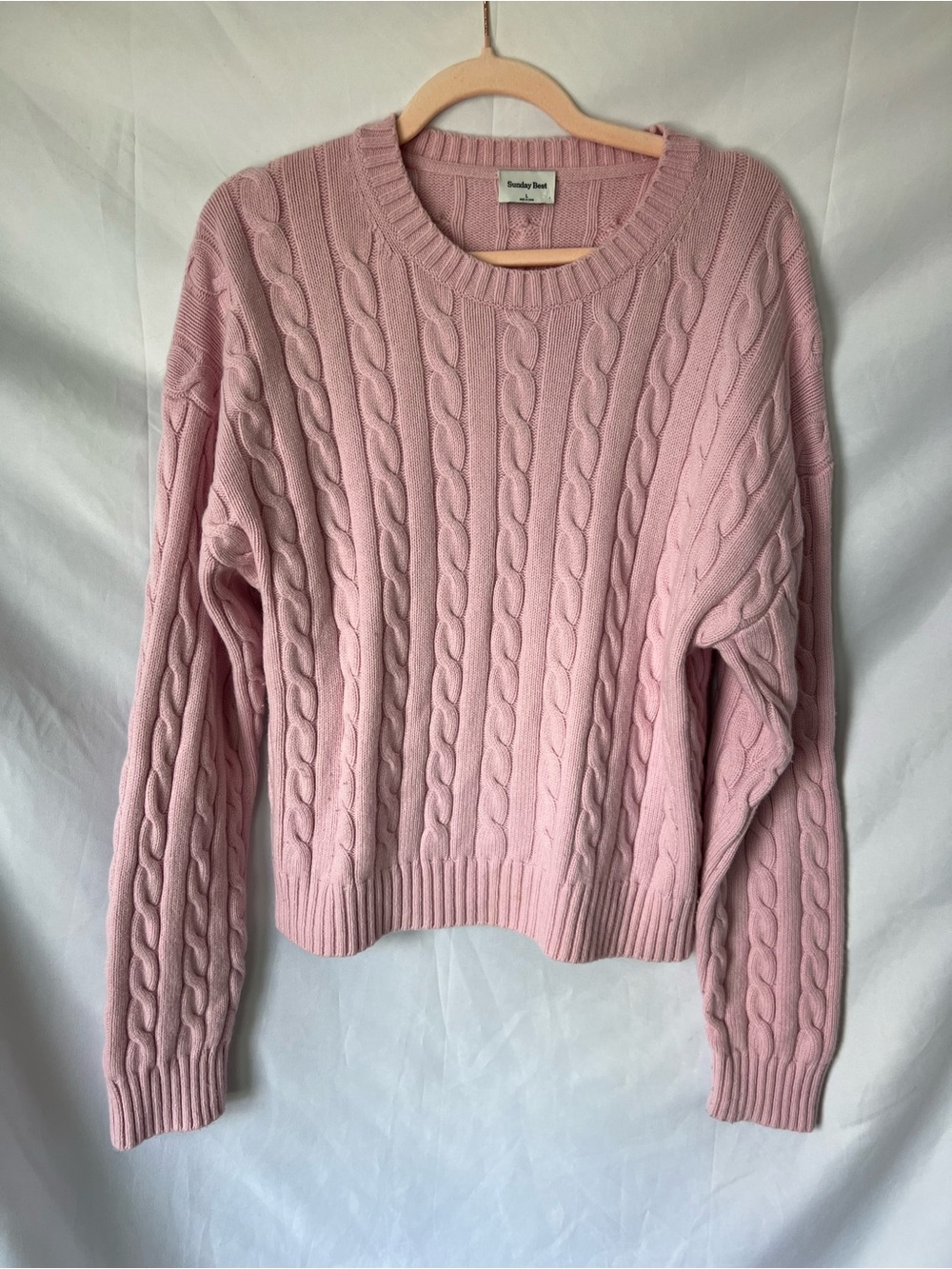 Women’s SUNDAY BEST Aritzia Pink* Cable Knit Wool/ Cotton Blend Sweater